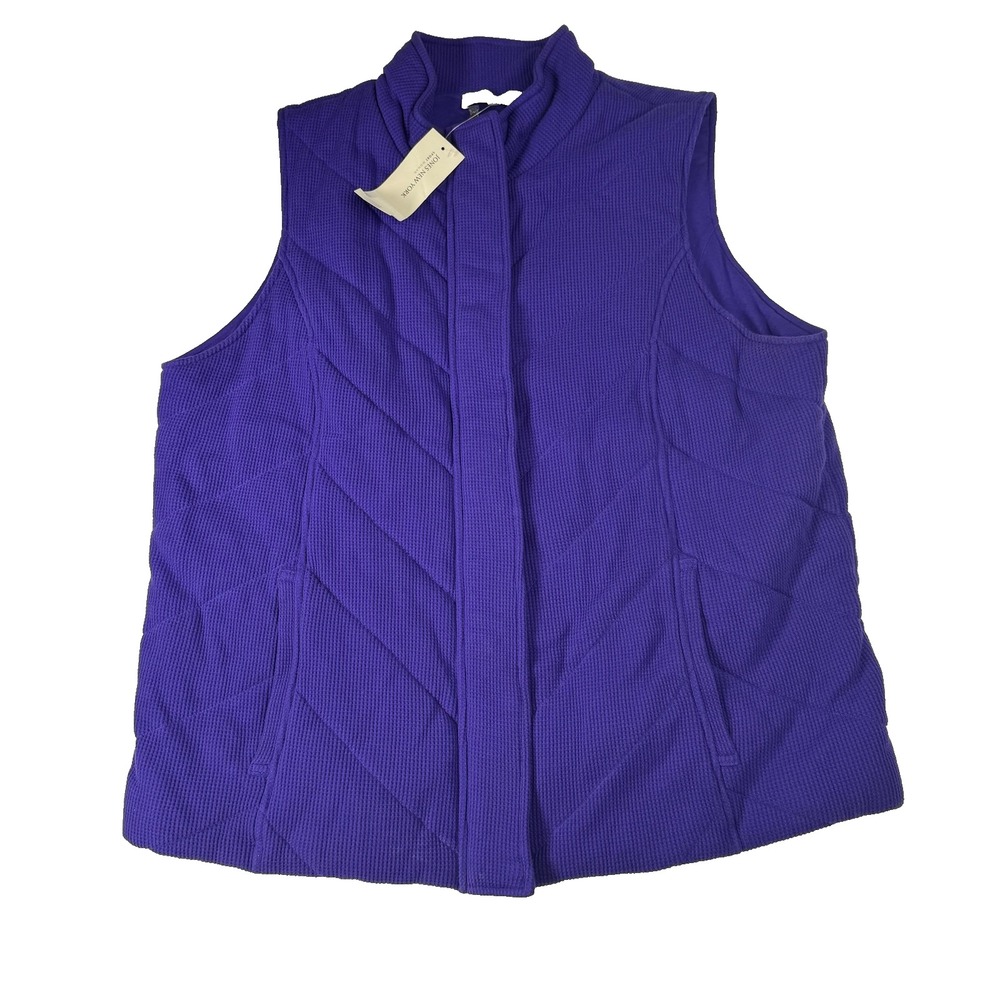 Jones New York Vest Womens 1X Purple Quilted Waffle Knit Sleeveless Jacket New